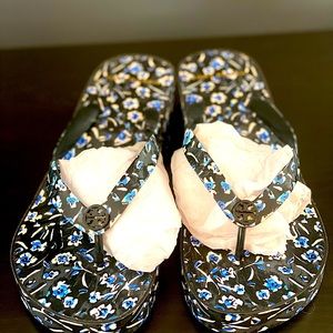 Tory Burch printed wedge flip flops